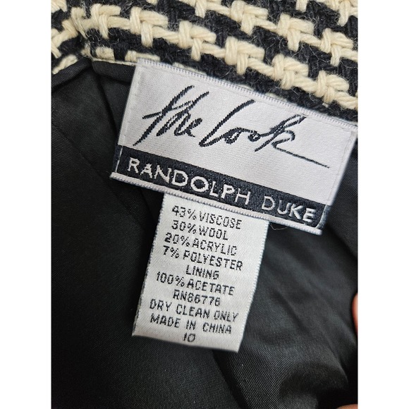 The Look Randolph Duke Black Cream Houndstooth Faux Wrap Skirt Size 10 - Picture 6 of 10